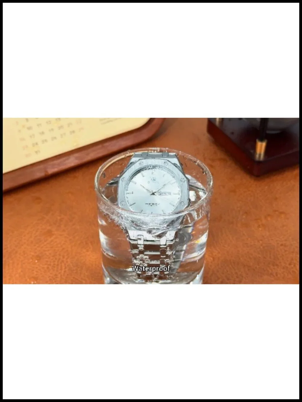 Mens Large Stainless Steel Analog Quartz Watch Waterproof Business